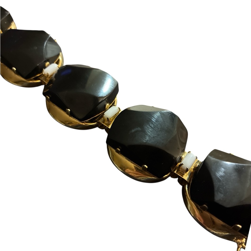 Vintage Large Black Glass Gold Tone Statement Bracelet - Picture 2 of 4